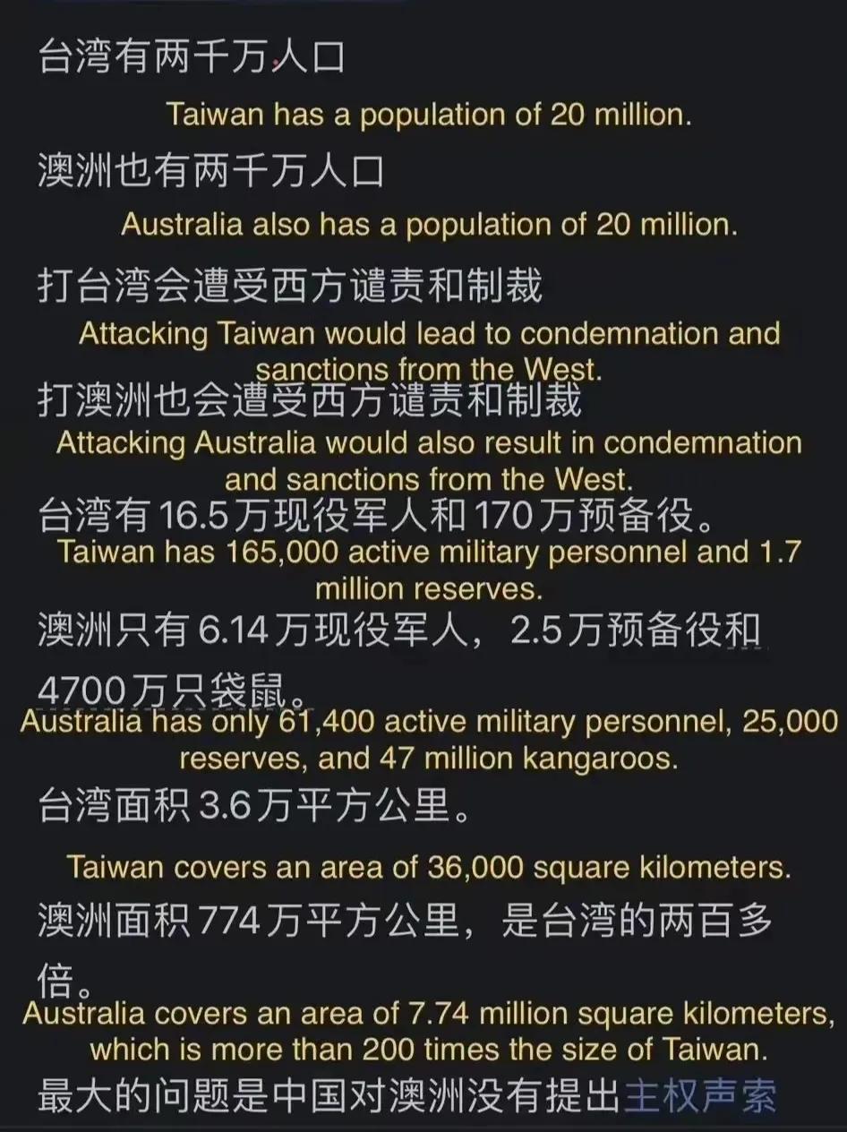 拿下澳洲很简单，某有一计！网友说打湾湾不如打澳洲，兵法讲上善伐谋，为什么要打