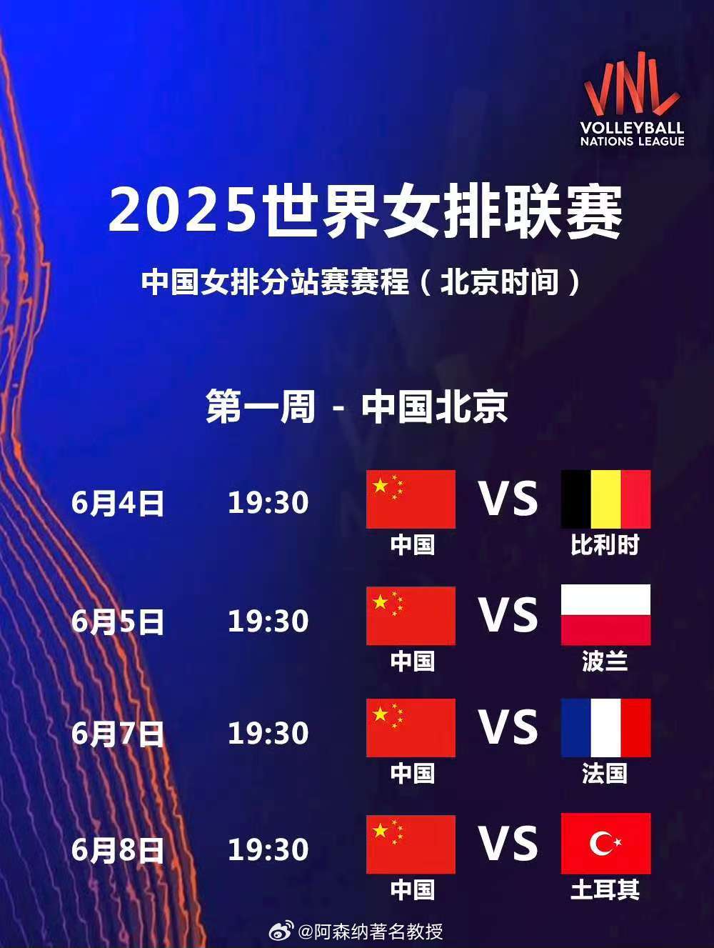 2025年世界女排联赛2025世界女排联赛分站赛将于6月4日至7月14日进行。
