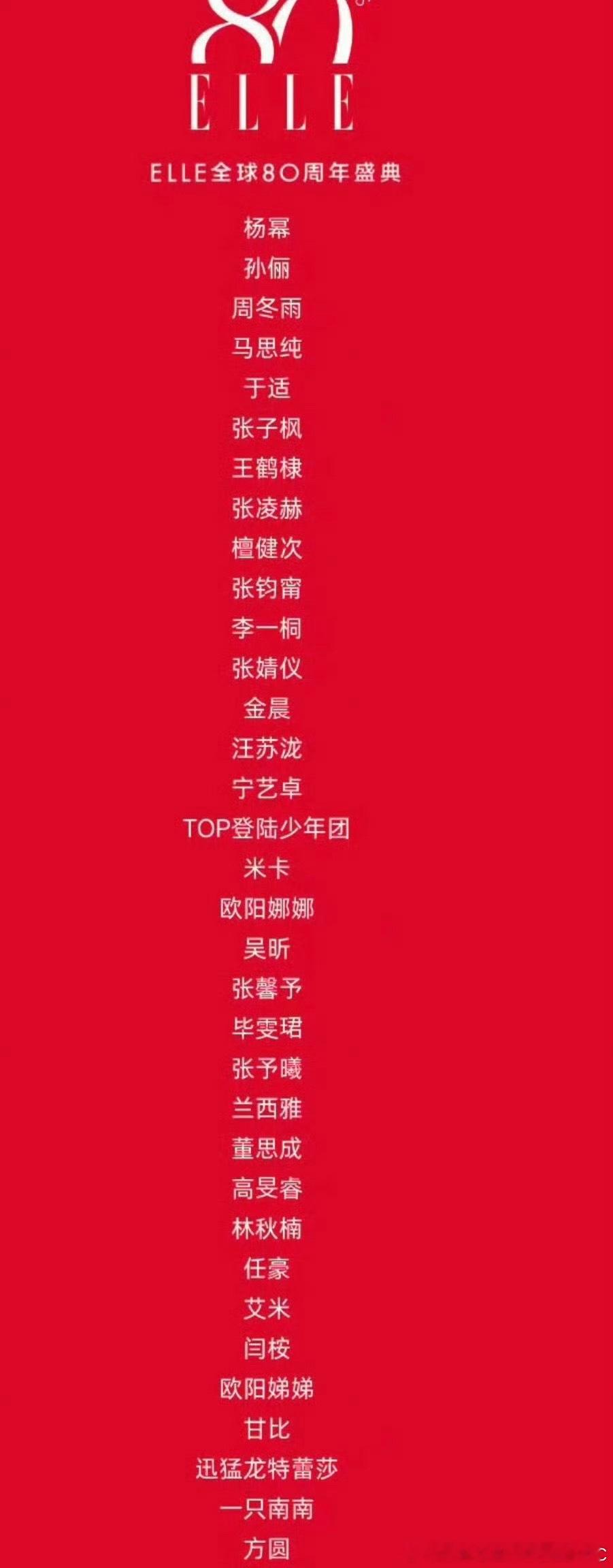 ELLE盛典的网传名单唯一的85花杨幂还不去了，最大咖的就是孙俪了​​​