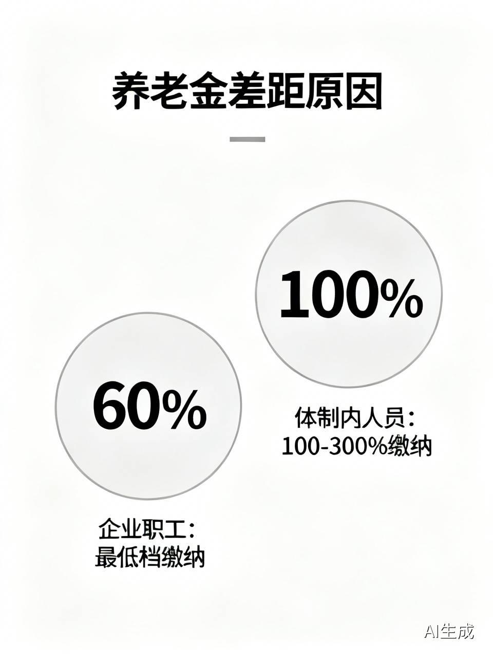 主要原因在于缴纳比例为60%和100%。多数企业职工按最低档缴纳，而体制内人员有