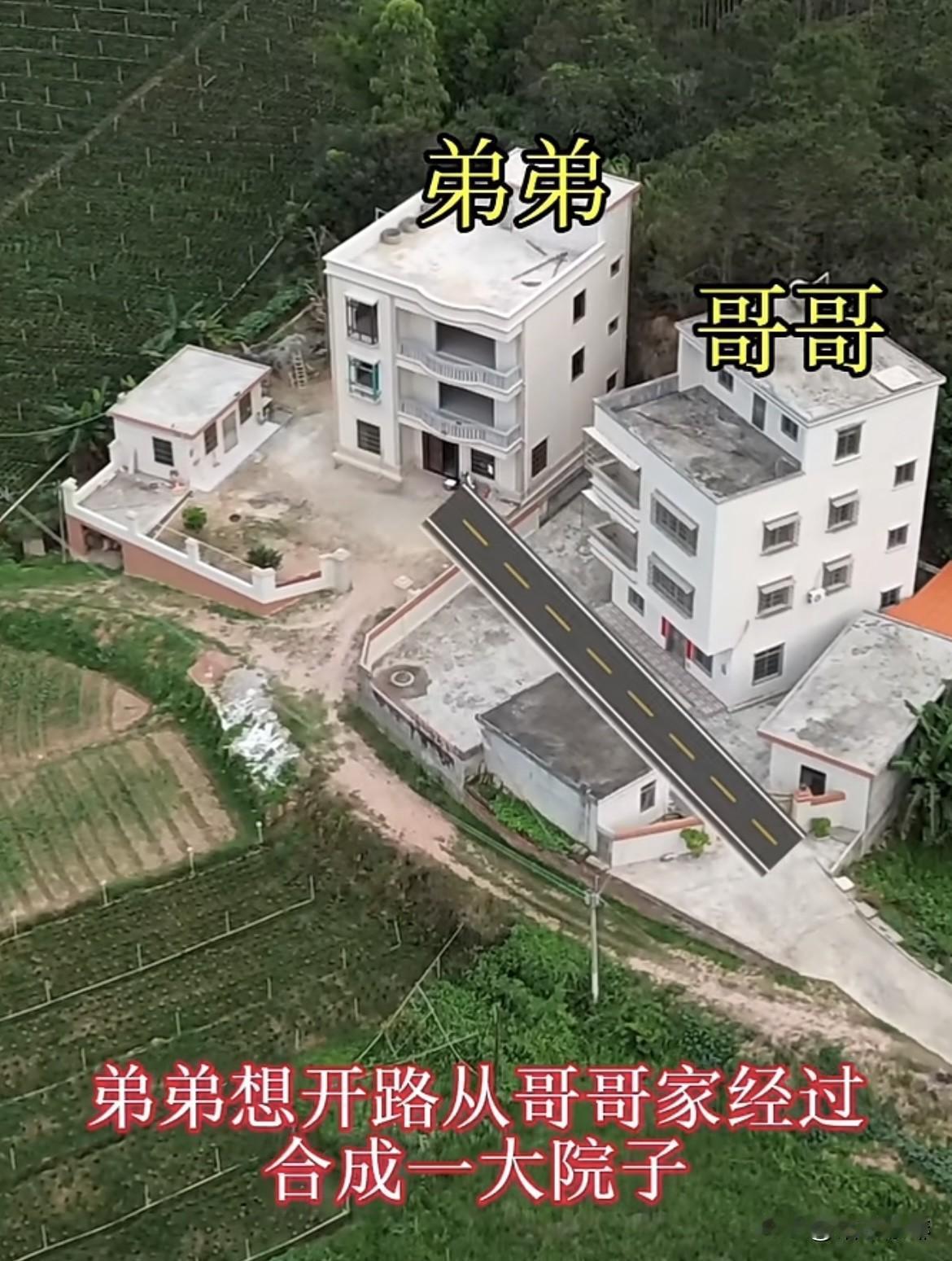 弟弟想开路从哥哥家经过，合成一个大院子，嫂子不同意，便多开了一条路‼️共同
