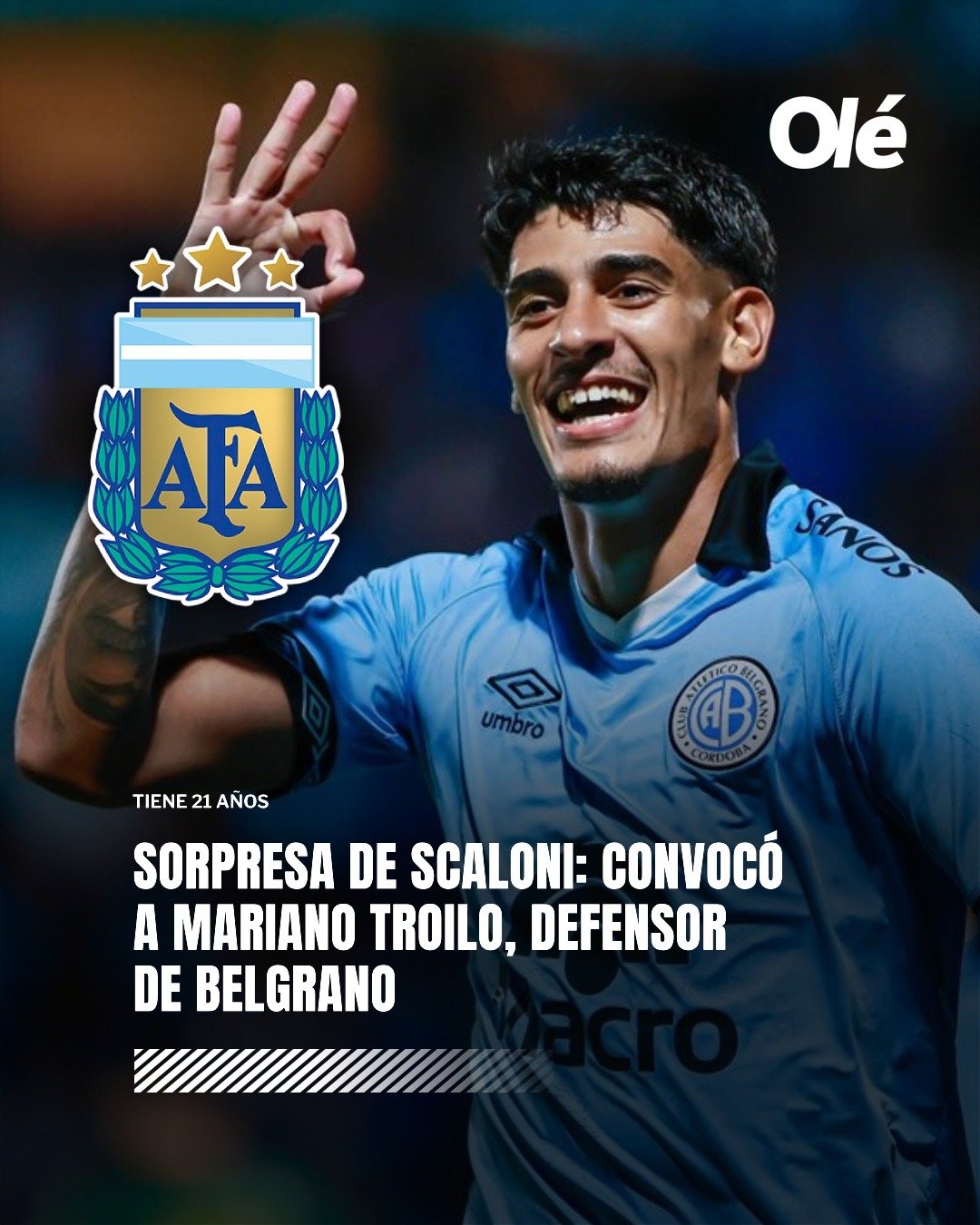 🇦🇷斯卡洛尼的意外征召：马里亚诺·特洛伊洛21岁的阿根廷贝尔格拉诺队后卫马