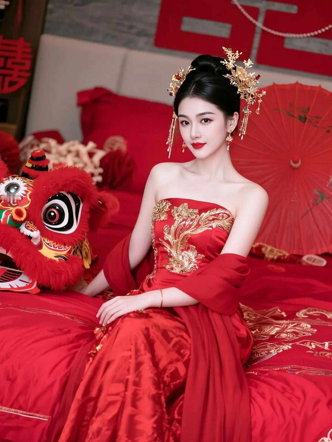 张灯结彩喜嫁氛围感新中式婚礼新中式红裙他拍173cm的冰小冰