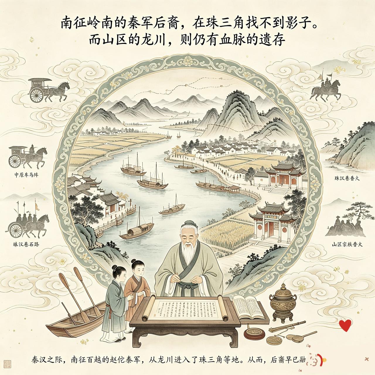 赵佗秦军后裔的血脉，如今，也只能在封闭山区的龙川一带，能够找到少量遗存。赵佗