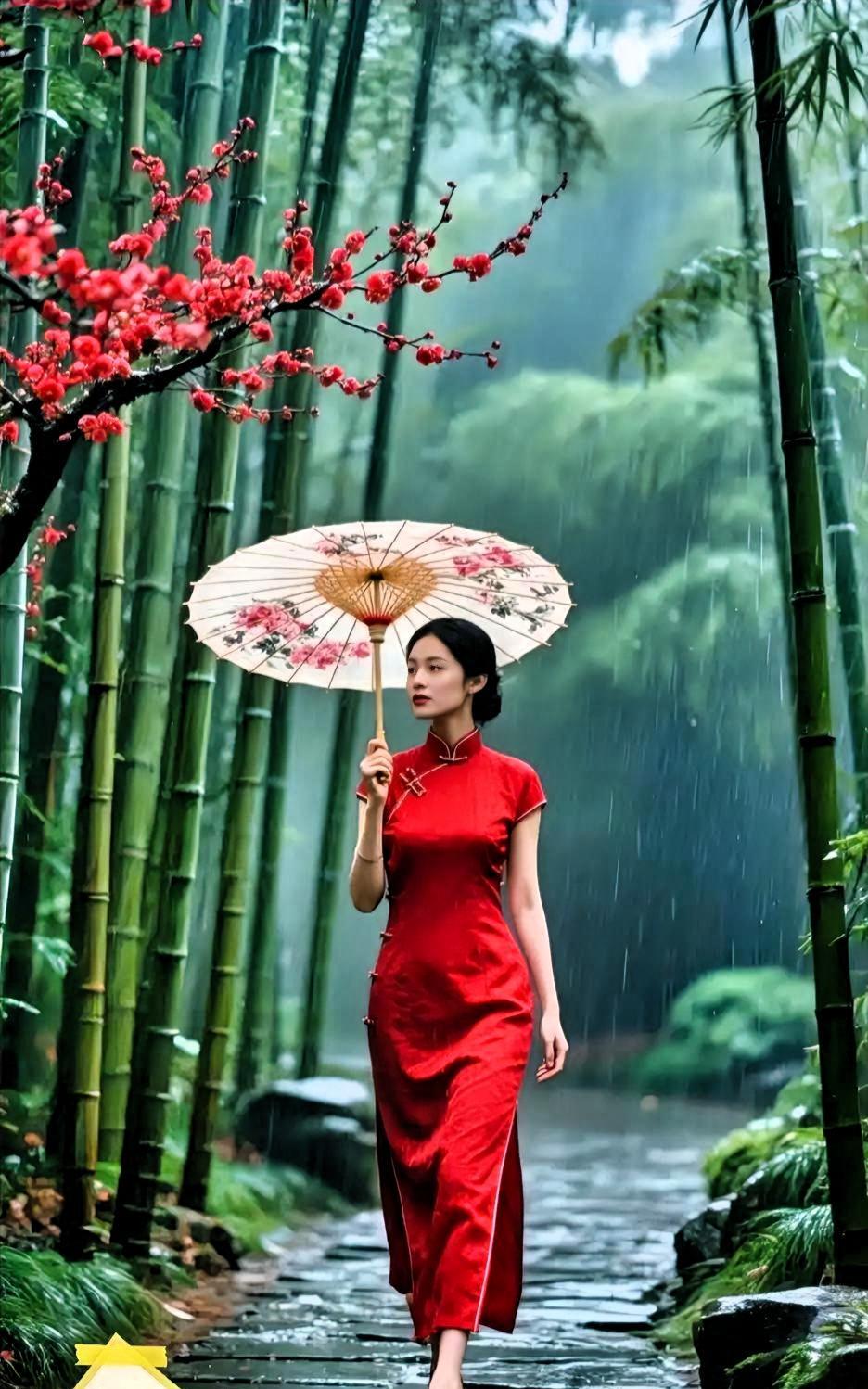 竹雨潇潇锁海天，青石小径几多寒。红梅一树清香涌，………………[啤酒][万柿