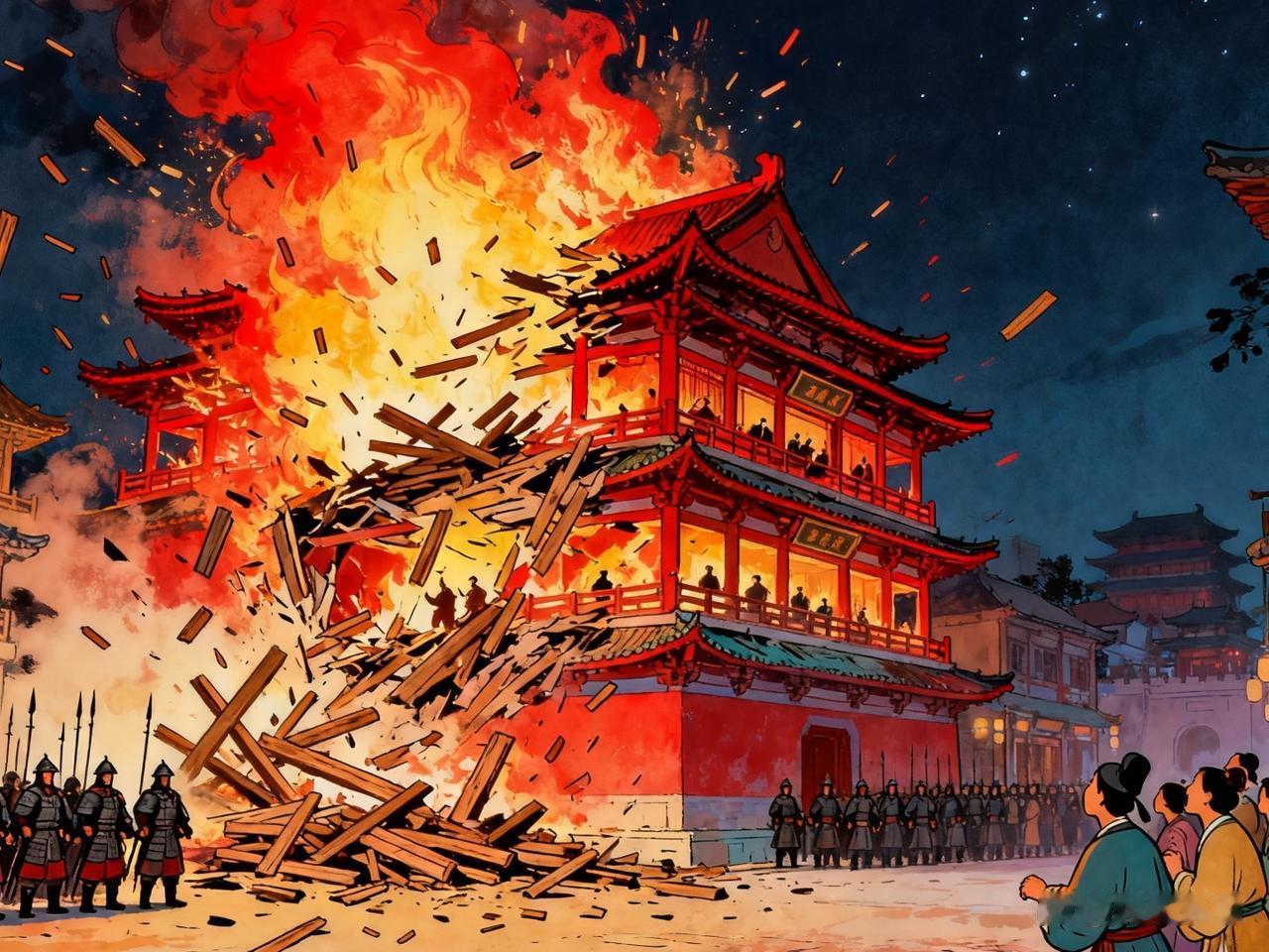 “火烧庆功楼”是民间演绎的经典传说，并非正史所载，它脱胎于朱元璋晚年大肆诛杀勋贵