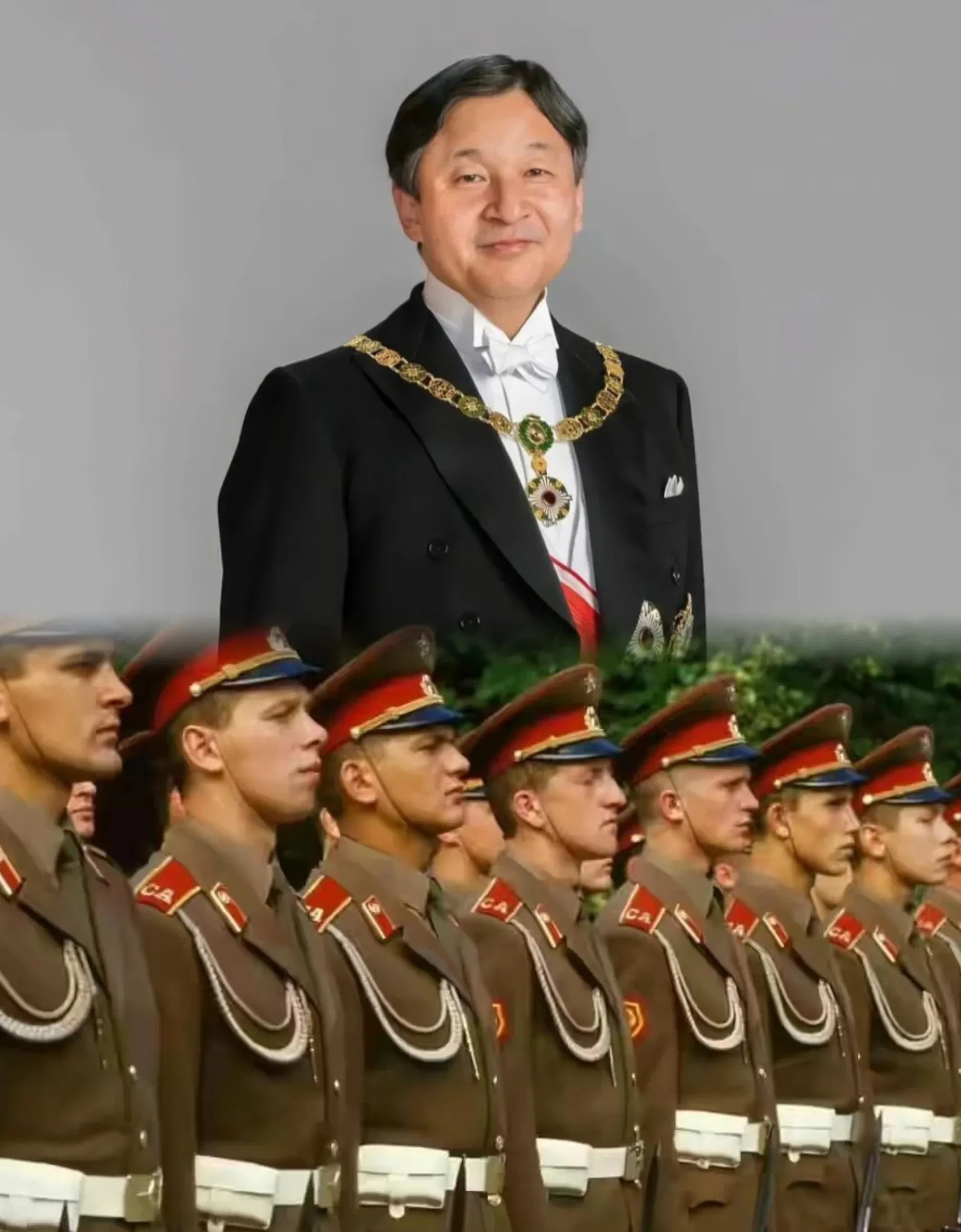 天皇出访蒙古，身高问题有点尴尬矮个天皇出访，蒙古士兵太高