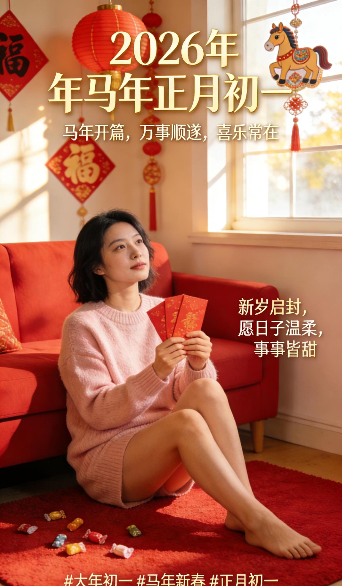 正月初一，午后安闲。马年开篇，万事顺遂，喜乐常在。新岁启封，愿日子温柔，事事