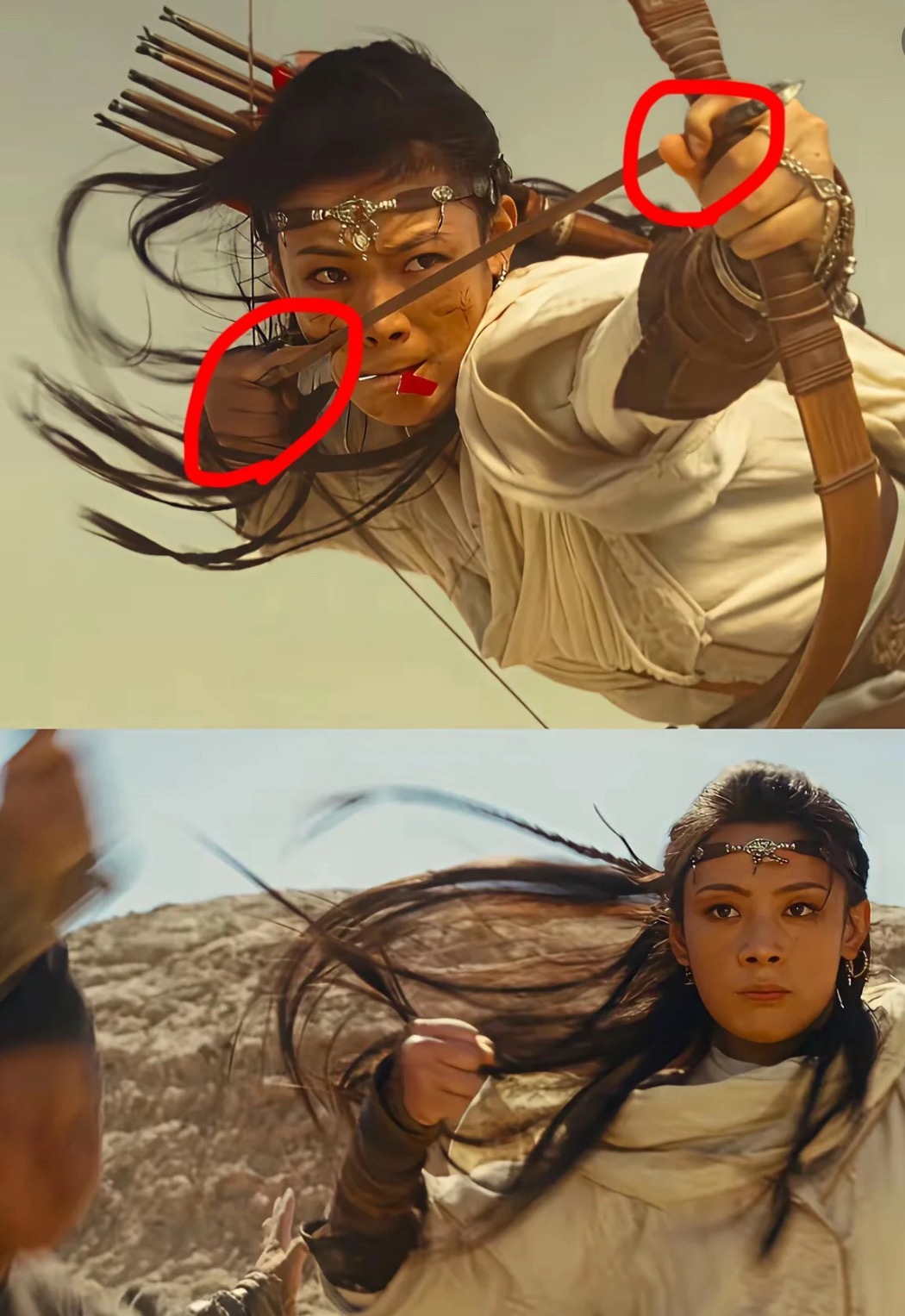 这箭能射出去？网友评论电影《镖人》看陈丽君握弓箭，这箭能射得出去？明显箭支放反了