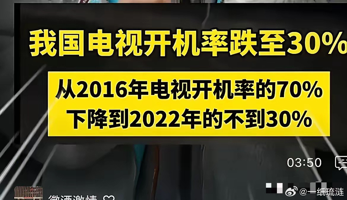 把我笑死了，刚才看到一个视频，说中国电视的开机率从2016年的70%跌至2022