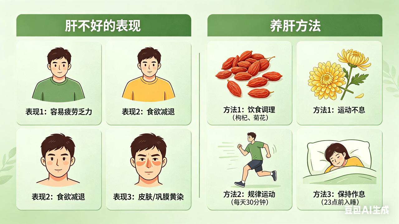 肝不好的表现，该如何养肝？肝不好，身体会发出哪些信号？早晨起床口苦口干、眼睛