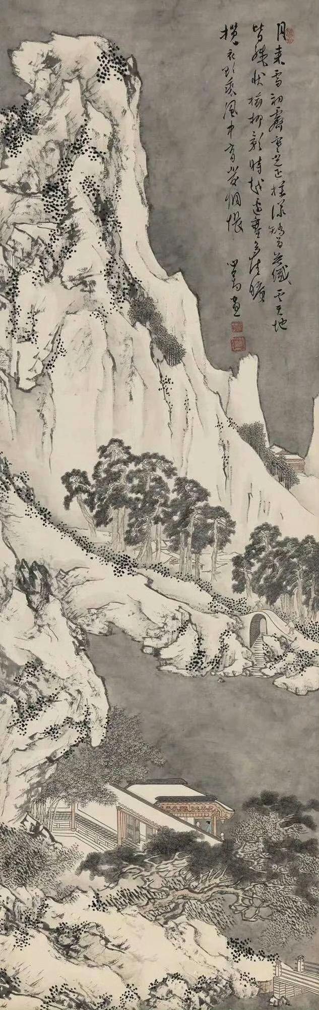 溥儒的雪景山水画独具魅力，他兼取宋元以来南北宗诸家之长。