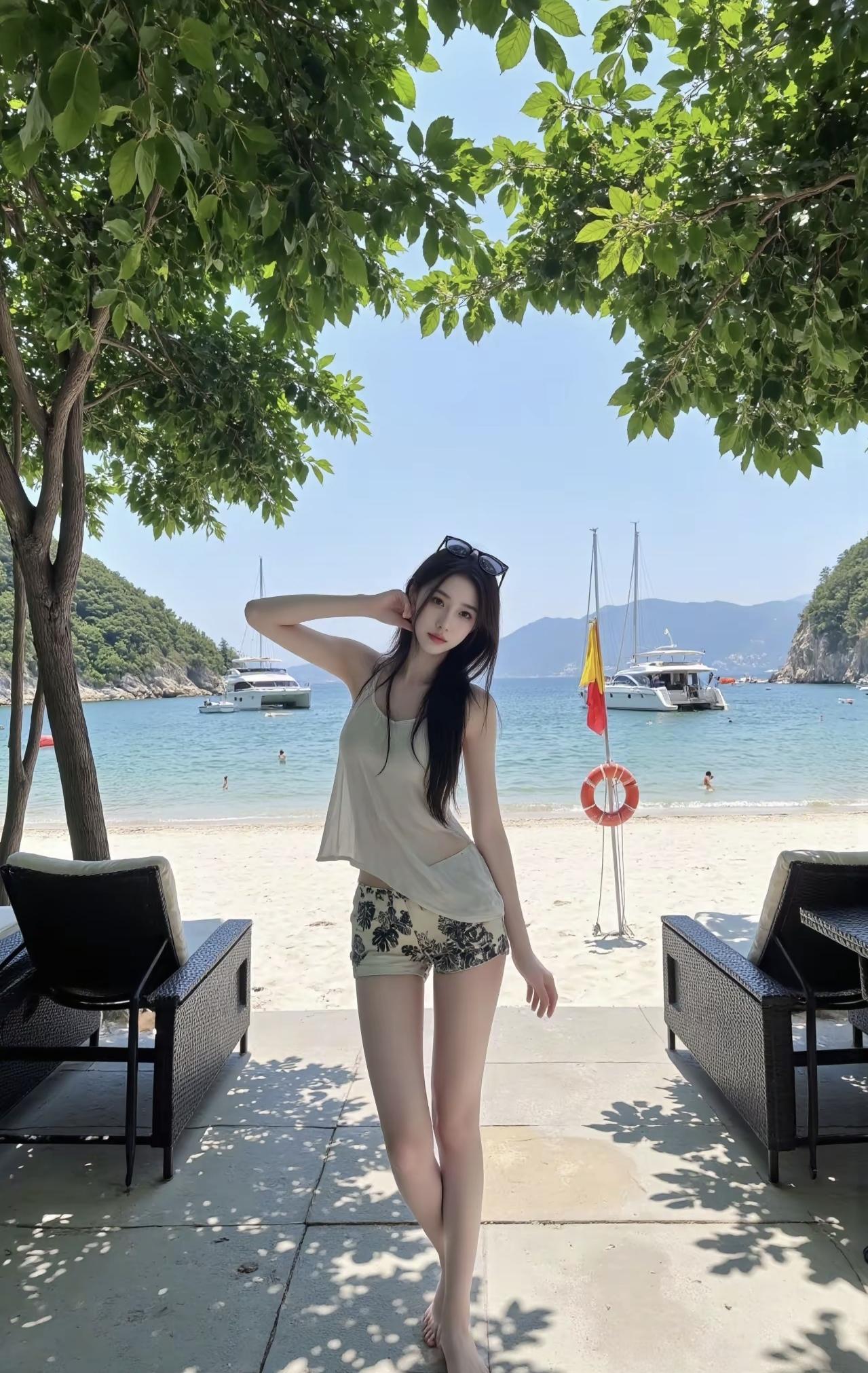 树荫漏下的光斑，裹着海风的咸。游艇在远处晃，浪声轻得像句悄悄话