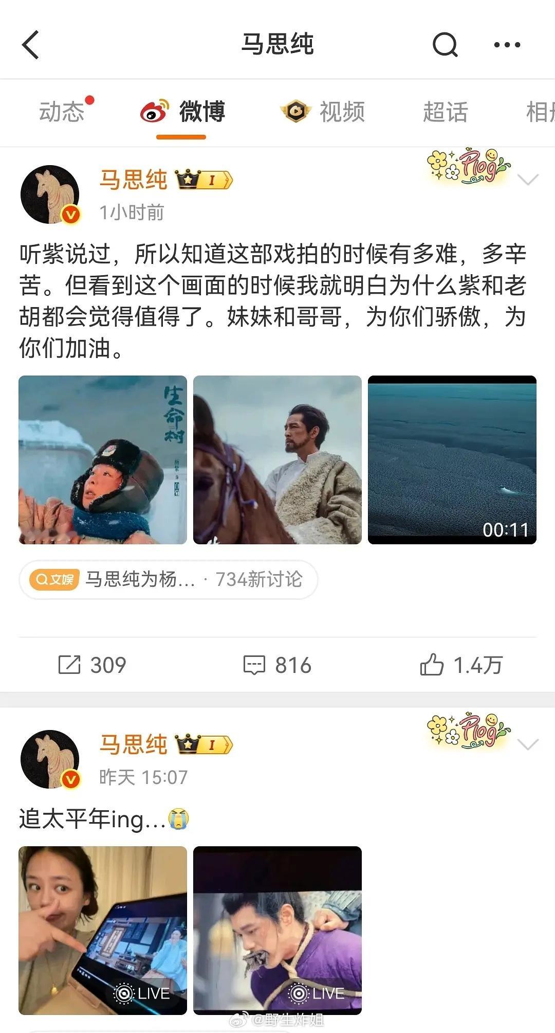 马思纯最终还是发了《生命树》相关