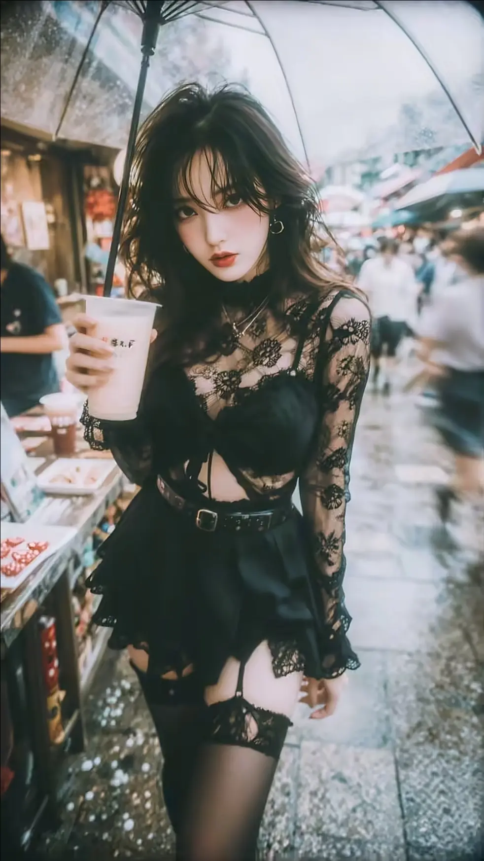 蕾丝黑裙 街头辣妹 黑蕾丝风情