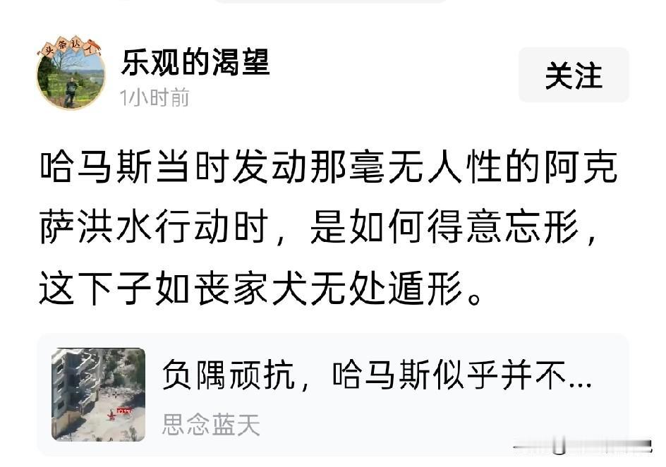 早知道会是如今的结果，哈马斯绝对不会发动大洪水行动当时，哈马斯以为打以色列一个