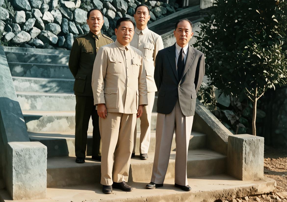 1954年台湾新竹，张学良与毛人凤合影。因赵四小姐重病，需要前往台北治疗，为感谢