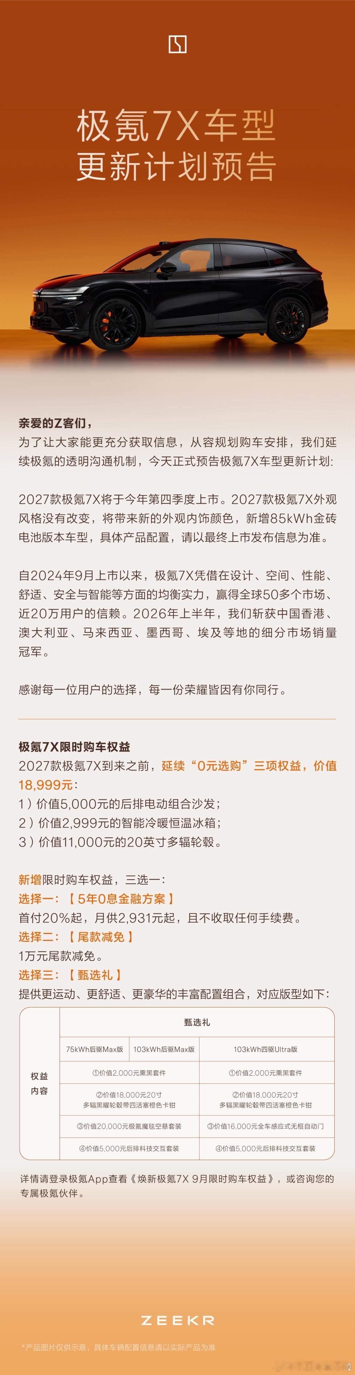 极氪现在推新品真的“谨慎”，提前预告极氪7X的更新计划预告。2027款极氪7