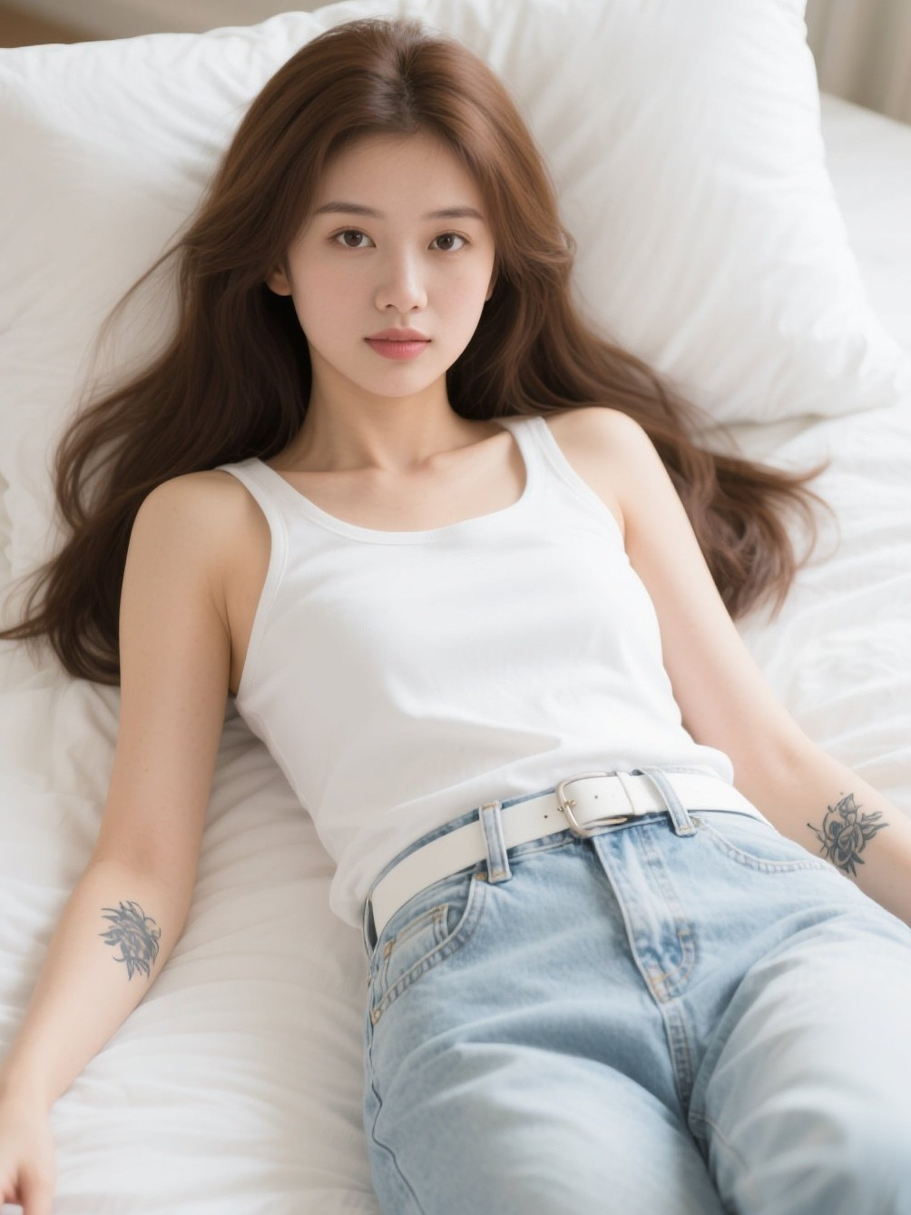 娇柔美眉沙发风牛仔裤下的青春活力