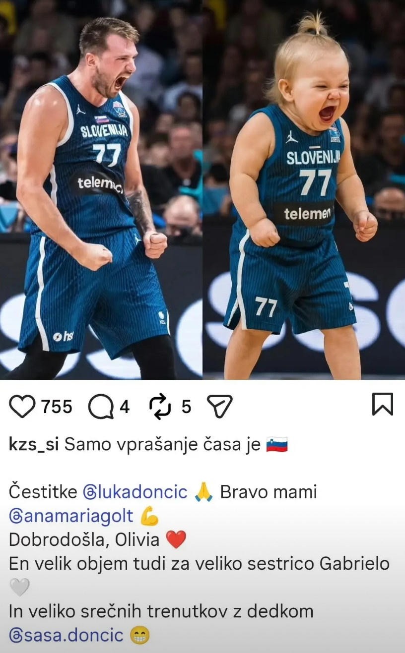 斯洛文尼亚男篮太会整活了！近几天，东契奇迎来了二女儿的出生。值得一提的是，他