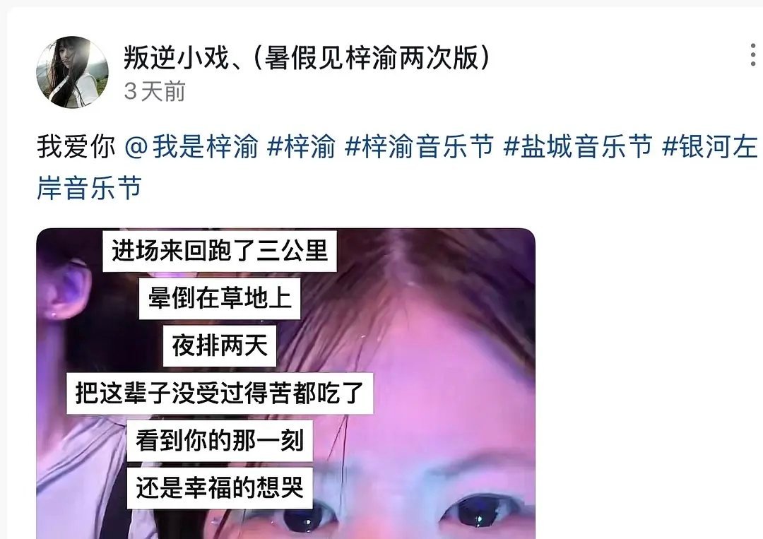 看了这个也有点微丝了，心疼粉丝，夏天的音乐节。。又晒又挤。。如果想前排估计也要夜