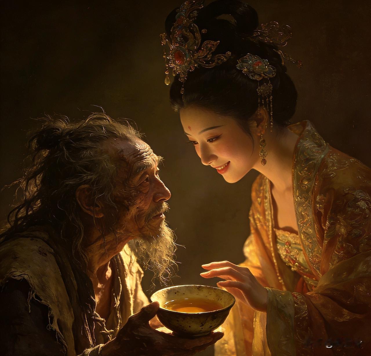 北宋有个浑身长满脓疮的老乞丐，天天去茶馆讨水喝，客人见了纷纷掩鼻。唯独茶馆老板的