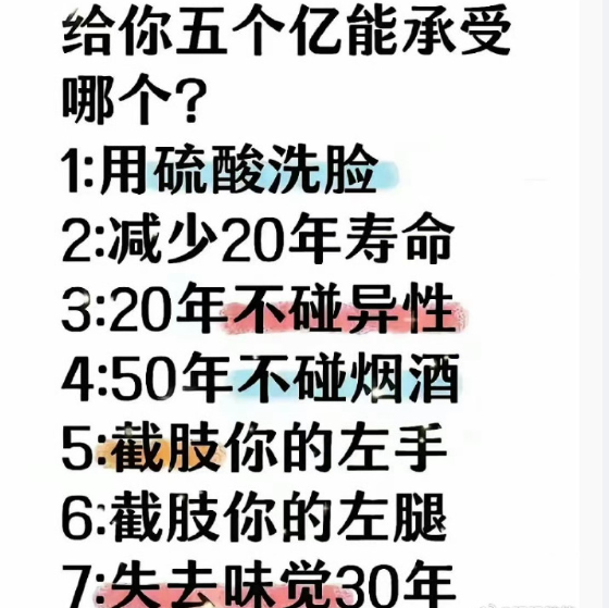 给你5个亿能承受哪个？​​​​