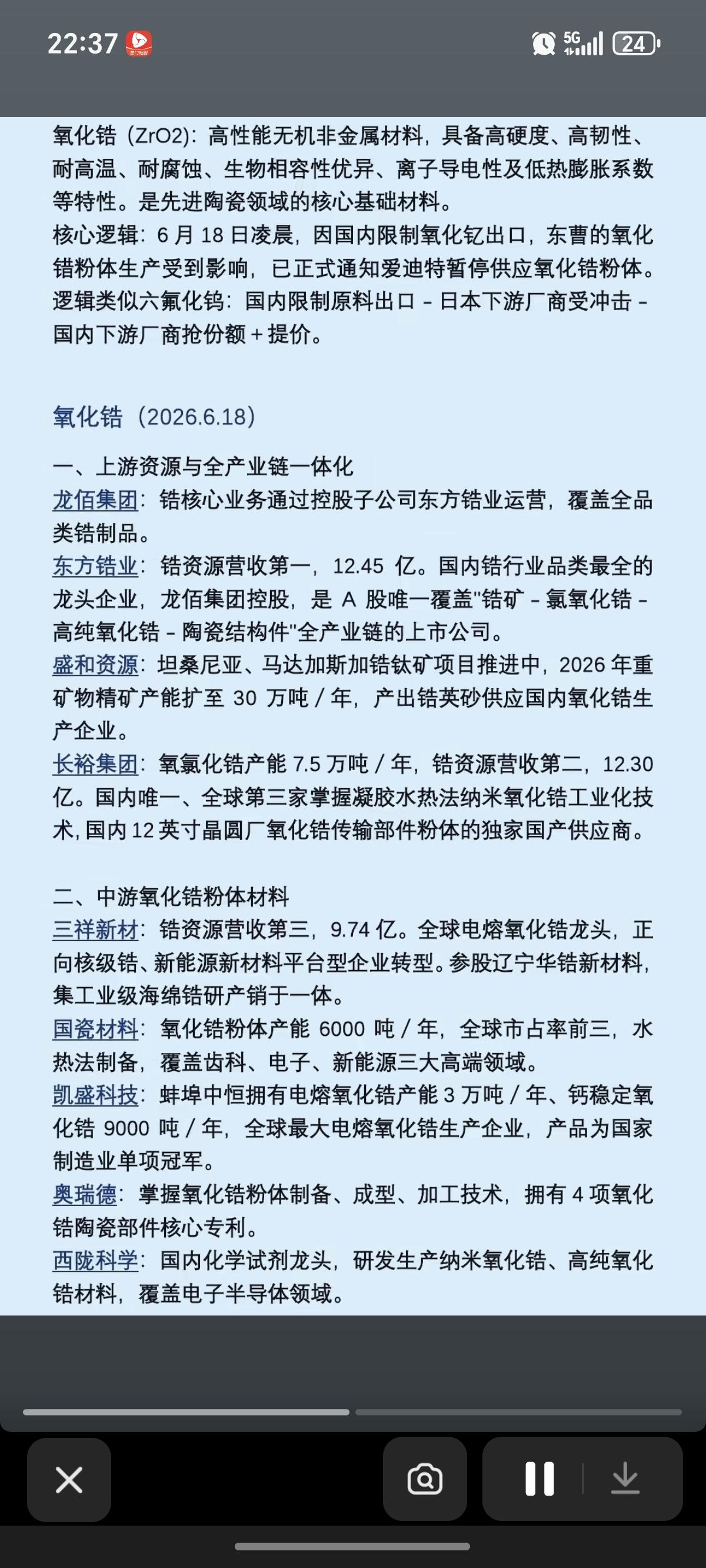 高纯氧化锆——概念股，全景梳理！1.上游资源2.中游产品3.下游应用4