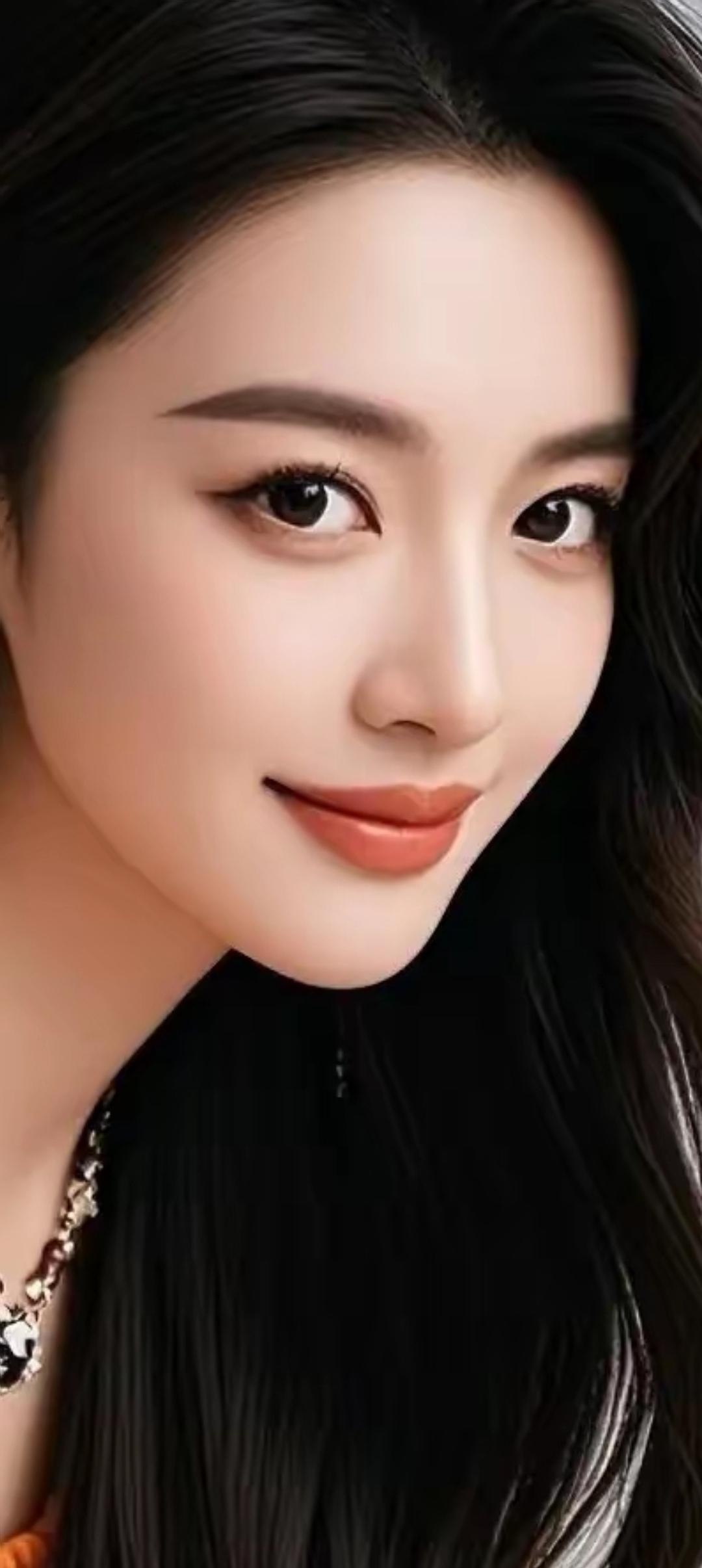 甜美笑容，黑发飘逸，优雅迷人！💄💍✨