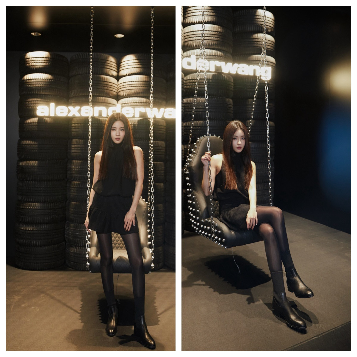 孙芮，今日份派对黑裙丝袜穿搭，冷酷柔美大美人。孙芮