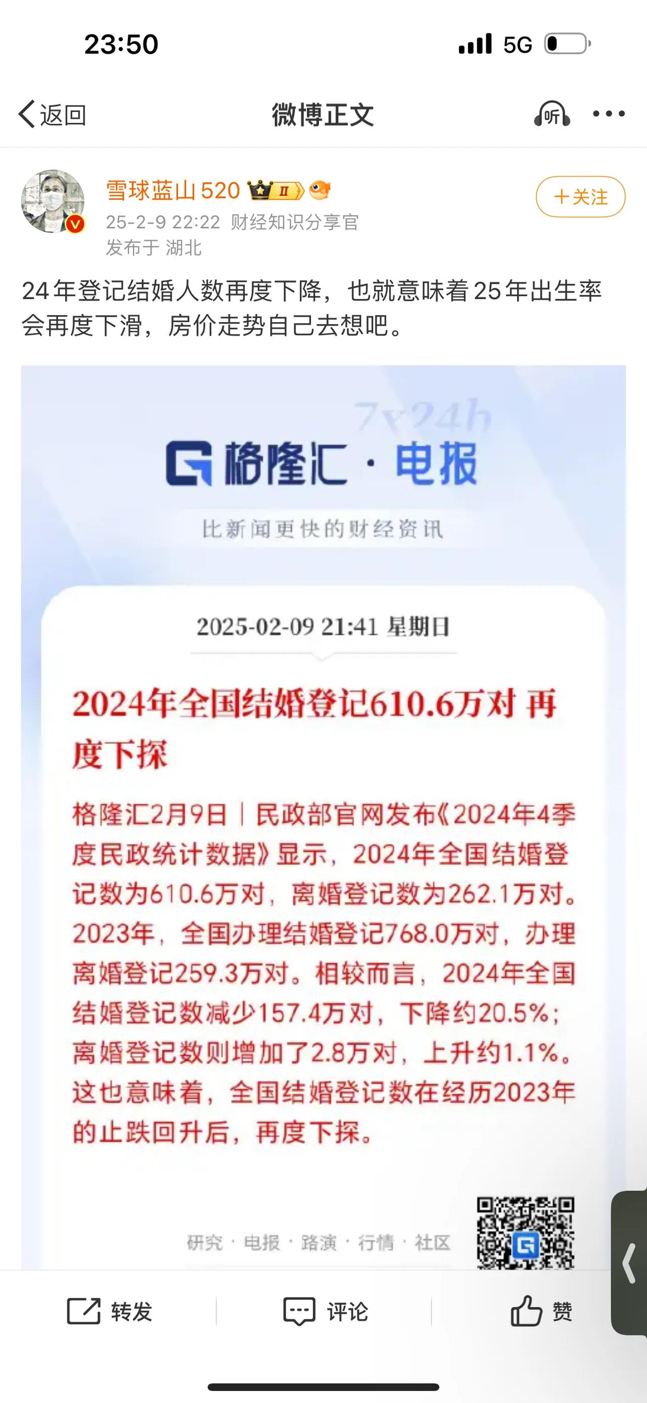 24年登记结婚人数再度下降，也就意味着25年出生率会再度下滑，房价走势自己去想吧