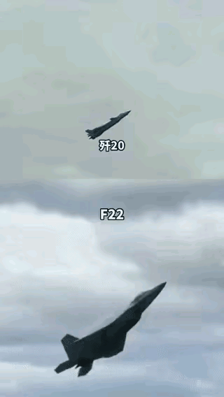 歼-20“威龙”和F-22“猛禽”机动对比图。F-22那个垂直爬升后，近乎9