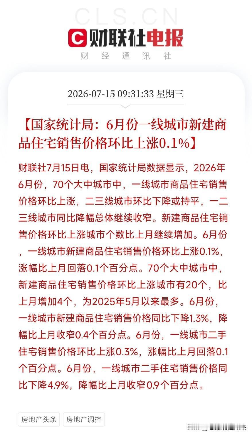 上午9点半，一条来自国家统计局的房价数据悄然出炉，我国经济深处另一场静悄悄的变化