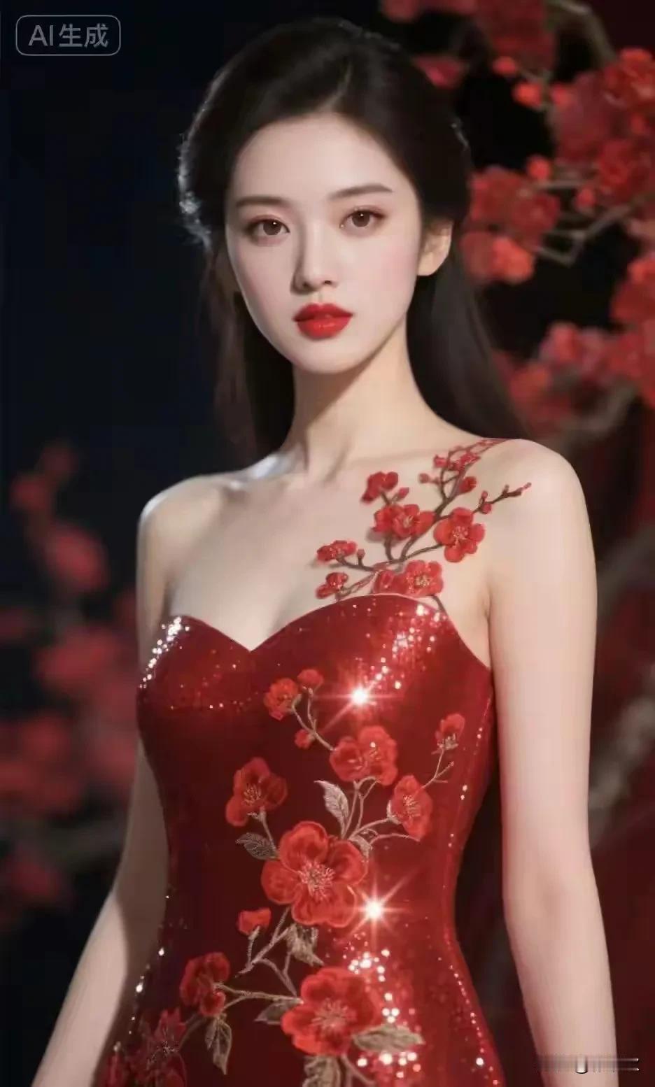 红色梅花，冷若冰霜傲骨之姿，国色天香眉清目秀，美如冠玉花容月貌，绝代