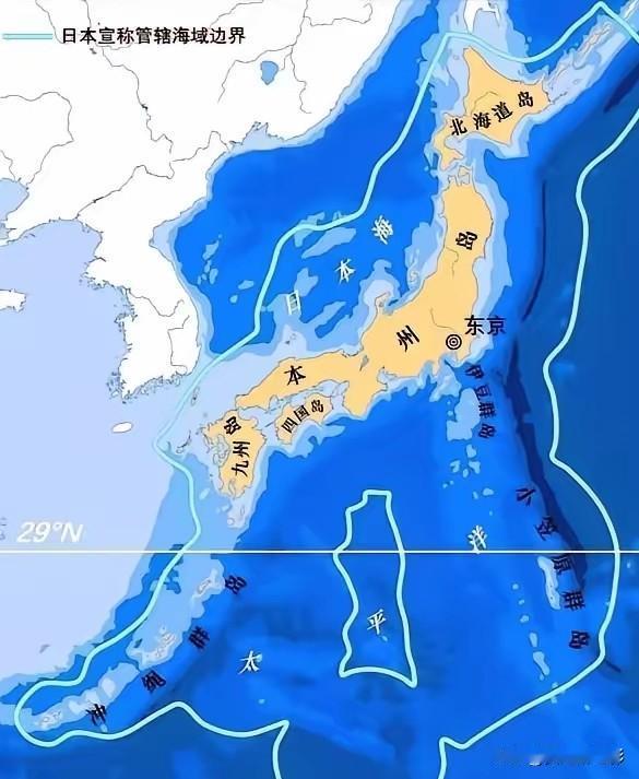 日本宣称管辖的海域图，看起来胃口还挺大的，不知道日本是怎么选的？日本最近又在