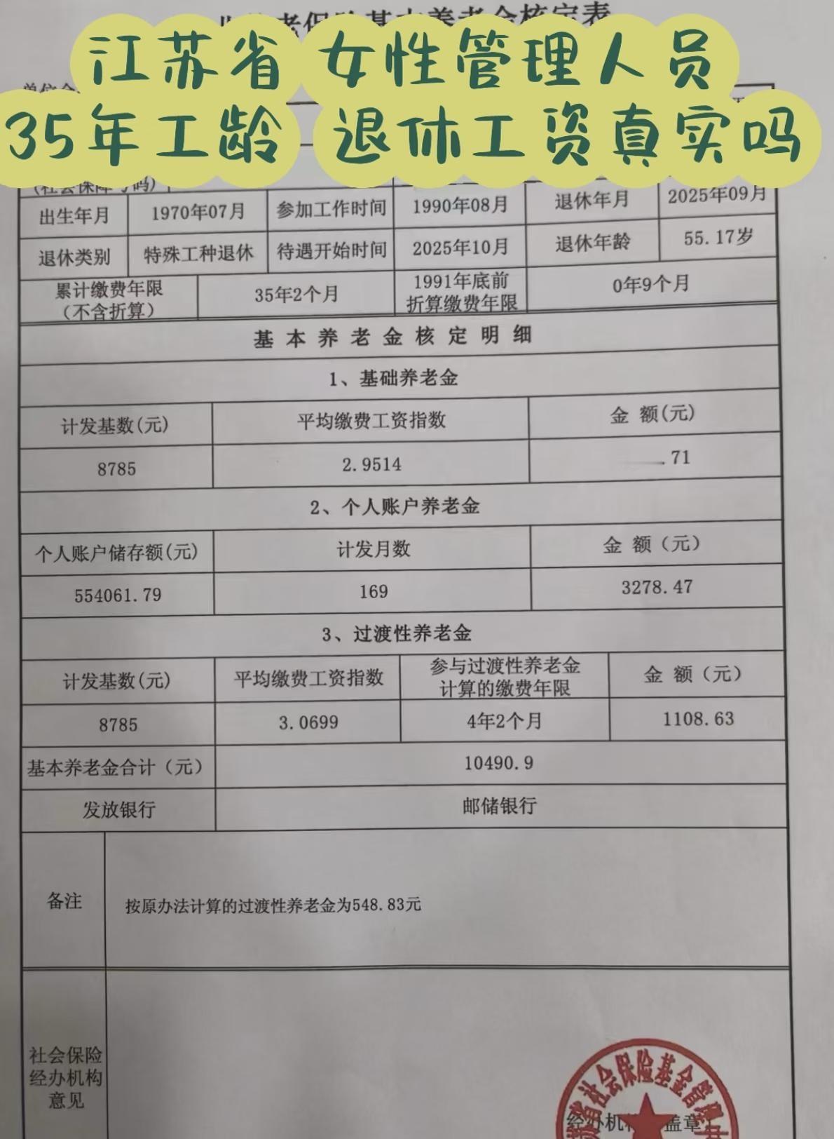 工龄35年，江苏省管理女性养老金确定吗？坐标：江苏省企业女性管理岗