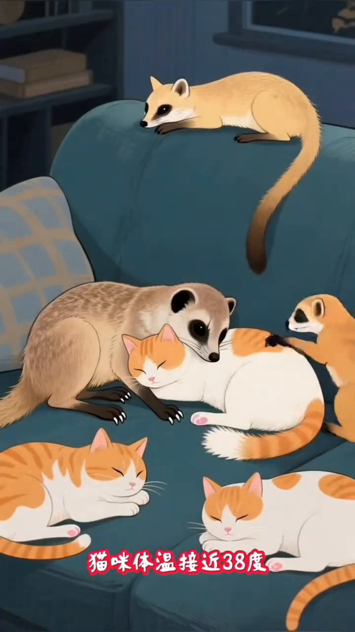 爱抱猫咪取暖的狐獴。万万没想到狐獴天天粘着猫咪。狐獴特别喜欢和猫咪贴贴，不管猫