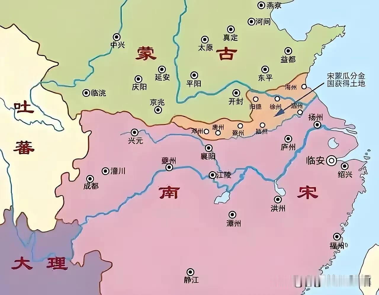 金朝被灭之前，地盘已经被积压在东西极为狭长的地带，蔡州已经成为孤城，没有任何盟友