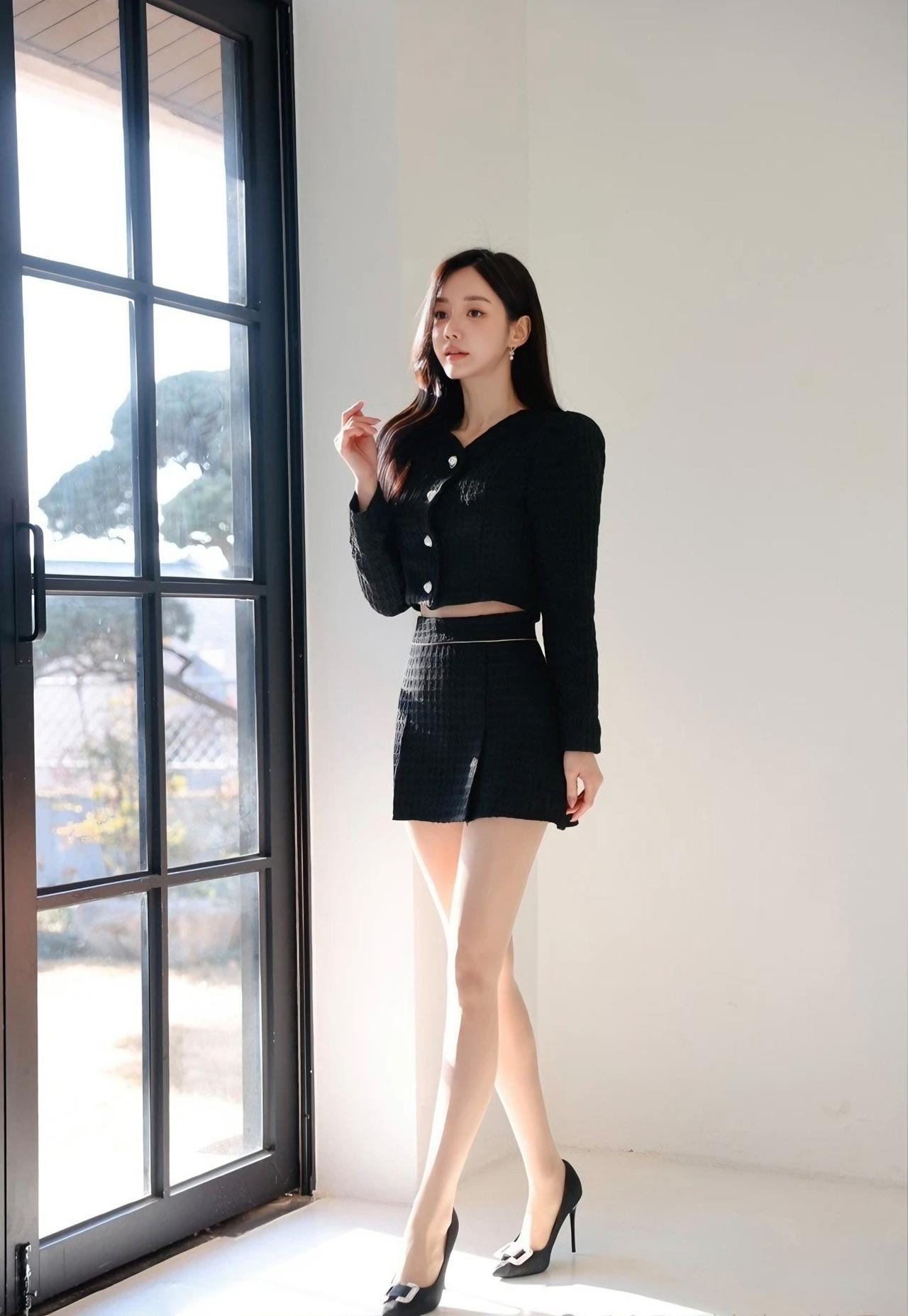 优雅黑裙，自信步伐，都市女孩的时尚日常。