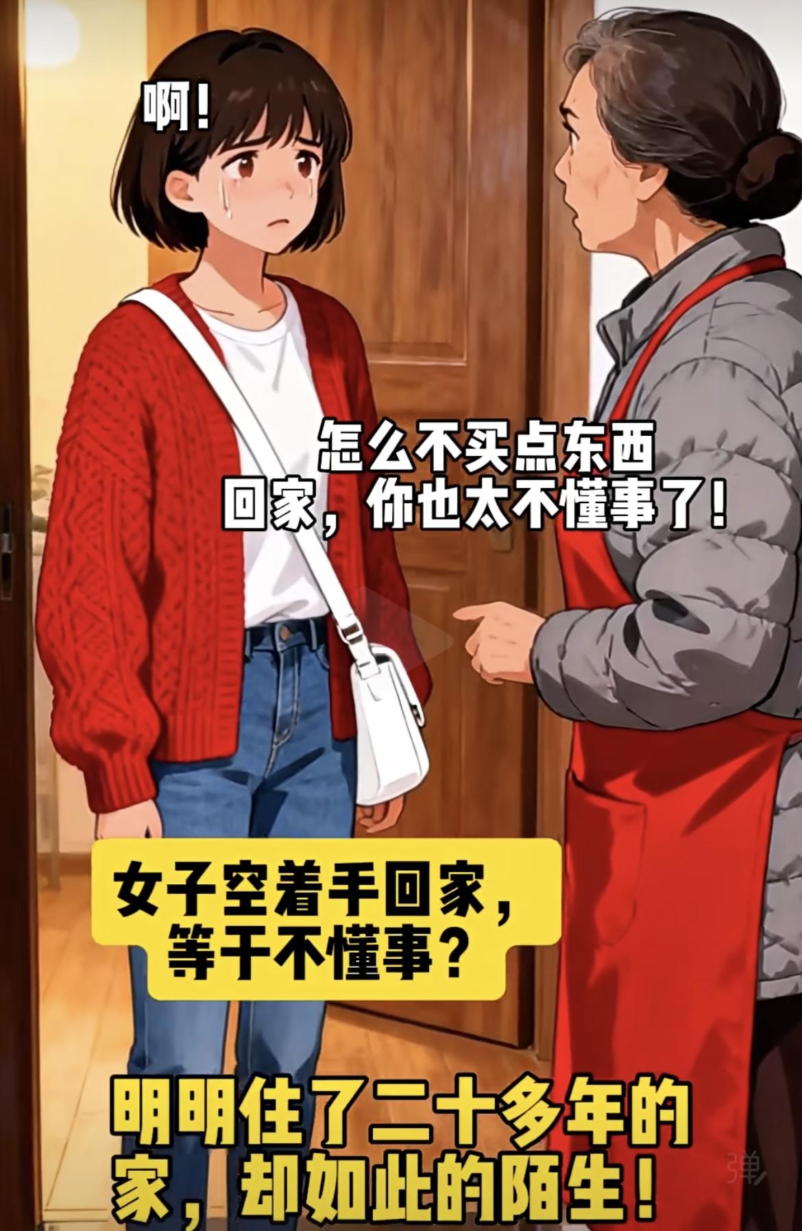 “闺女，你现在回家，怎么不买点东西，也太不懂事了，你哥结婚了，不买东西不太礼