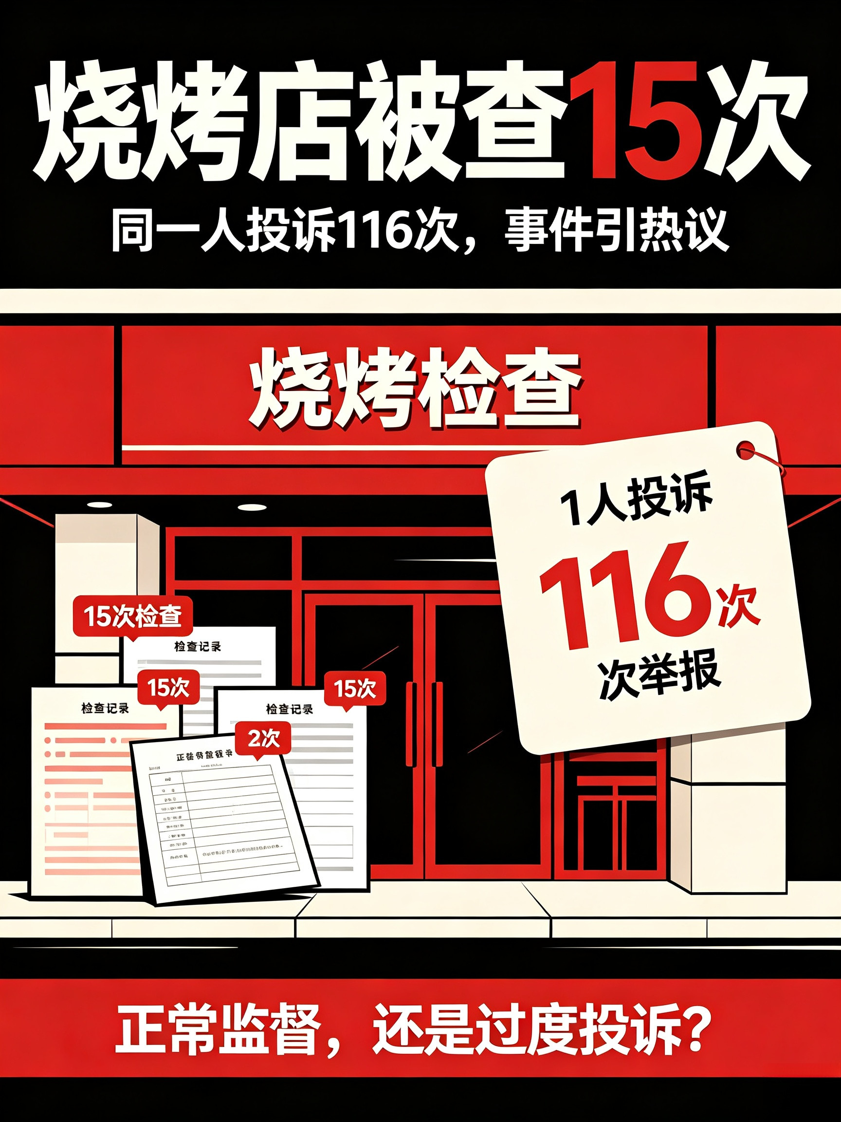 离谱！一家烧烤店遭116次投诉，接连15次上门检查引发热议山东菏泽一家烧烤店，短时间内接连迎来15次