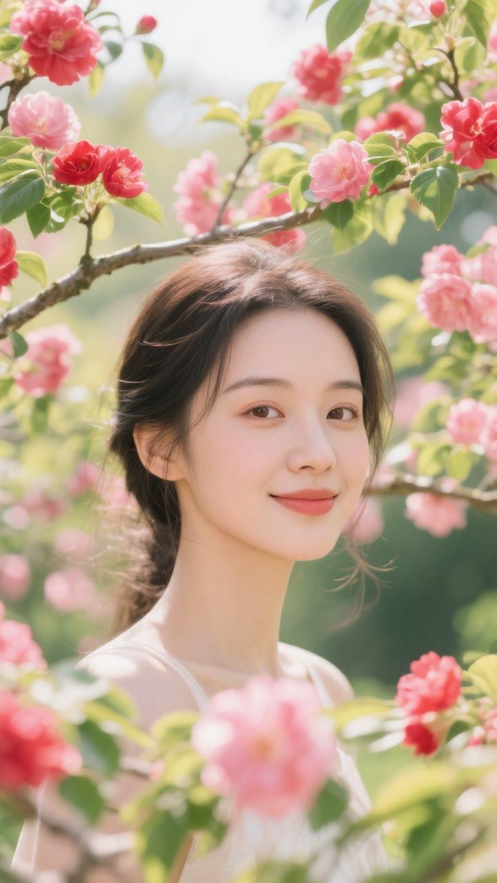 春日花海中的甜美少女，笑靥如花🌸🌸🌸