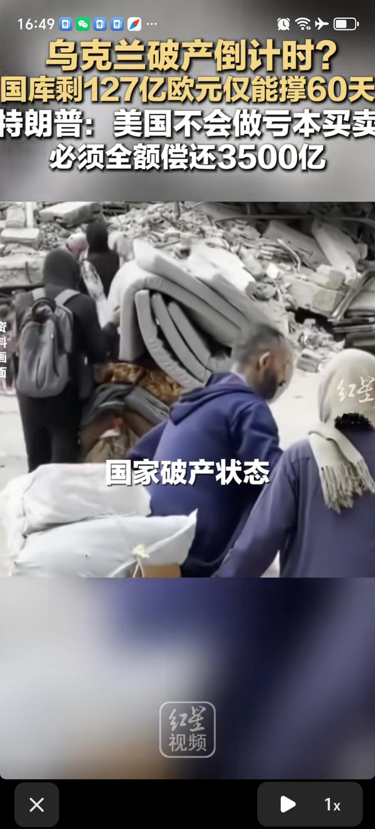 乌克兰这回打不下去了，快破产了，国库里剩下的127亿欧元只够支撑60天的。资助还