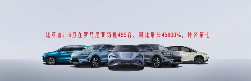 比亚迪：5月在罗马尼亚销量459台，同比增长45800%，排名第七