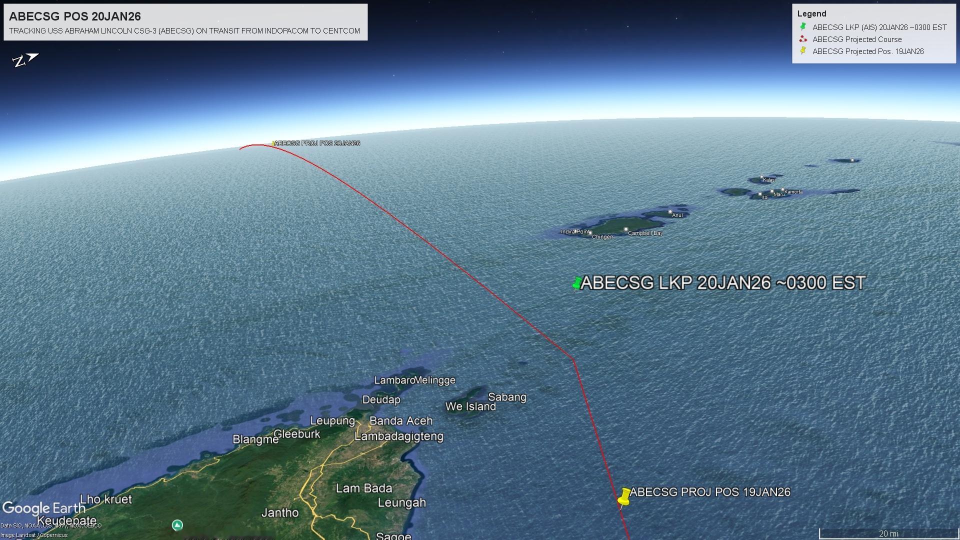 🔻USN林肯号航母打击群于今天凌晨关闭了AIS公开位置信息系统，进入电磁静默