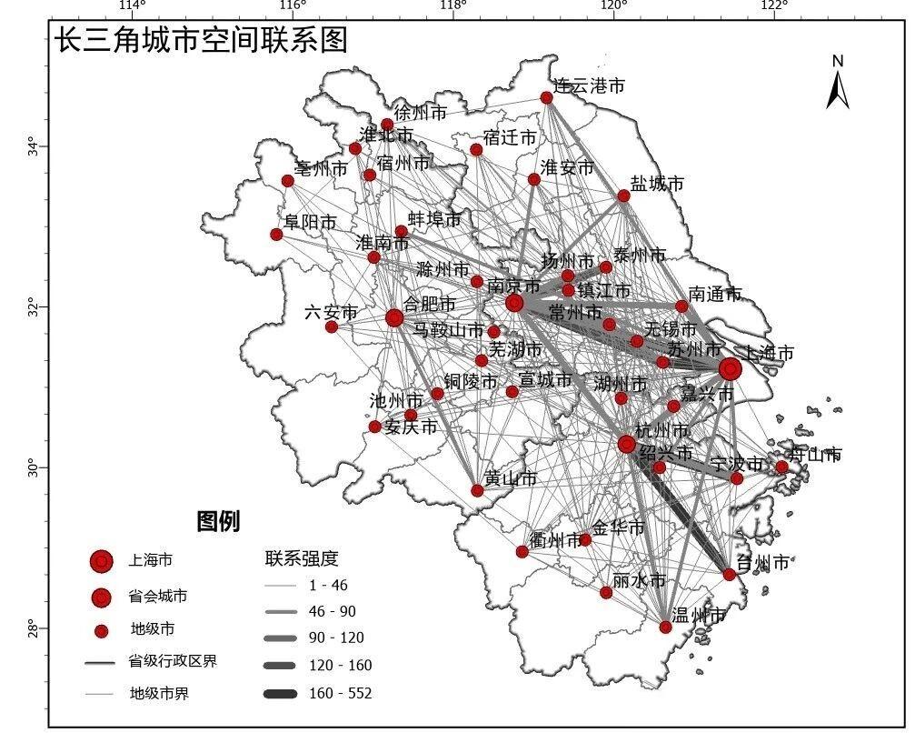 从这张长三角城市空间联系图上看，长三角龙头城市是上海、南京、杭州这几个。上海