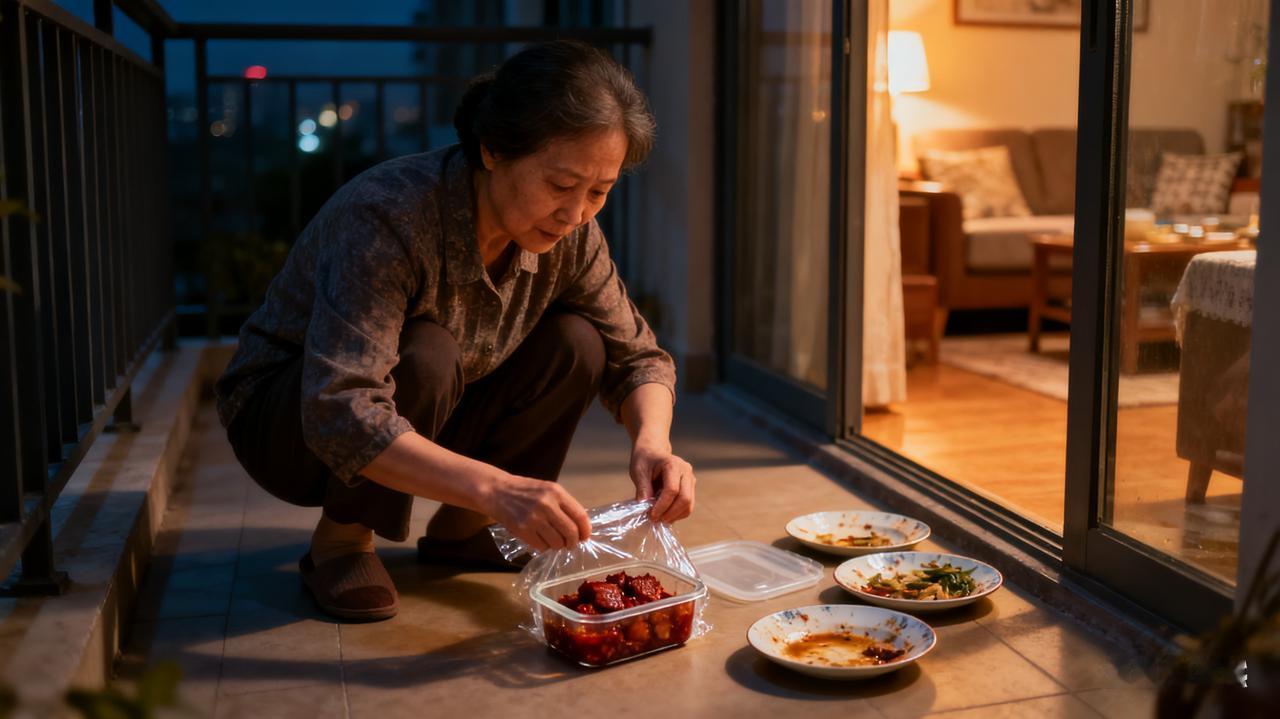 婆婆总把剩菜放阳台,吵过2次后,我半夜撞见她蹲在那儿挑红烧肉。上周降温,我