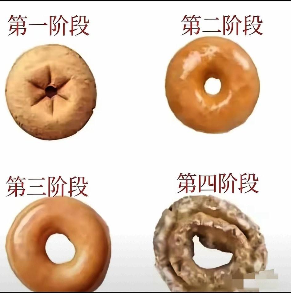 这简直太有才太有创意了！有网友用这张甜甜圈四阶段图，用来比喻海归女留学生，简直