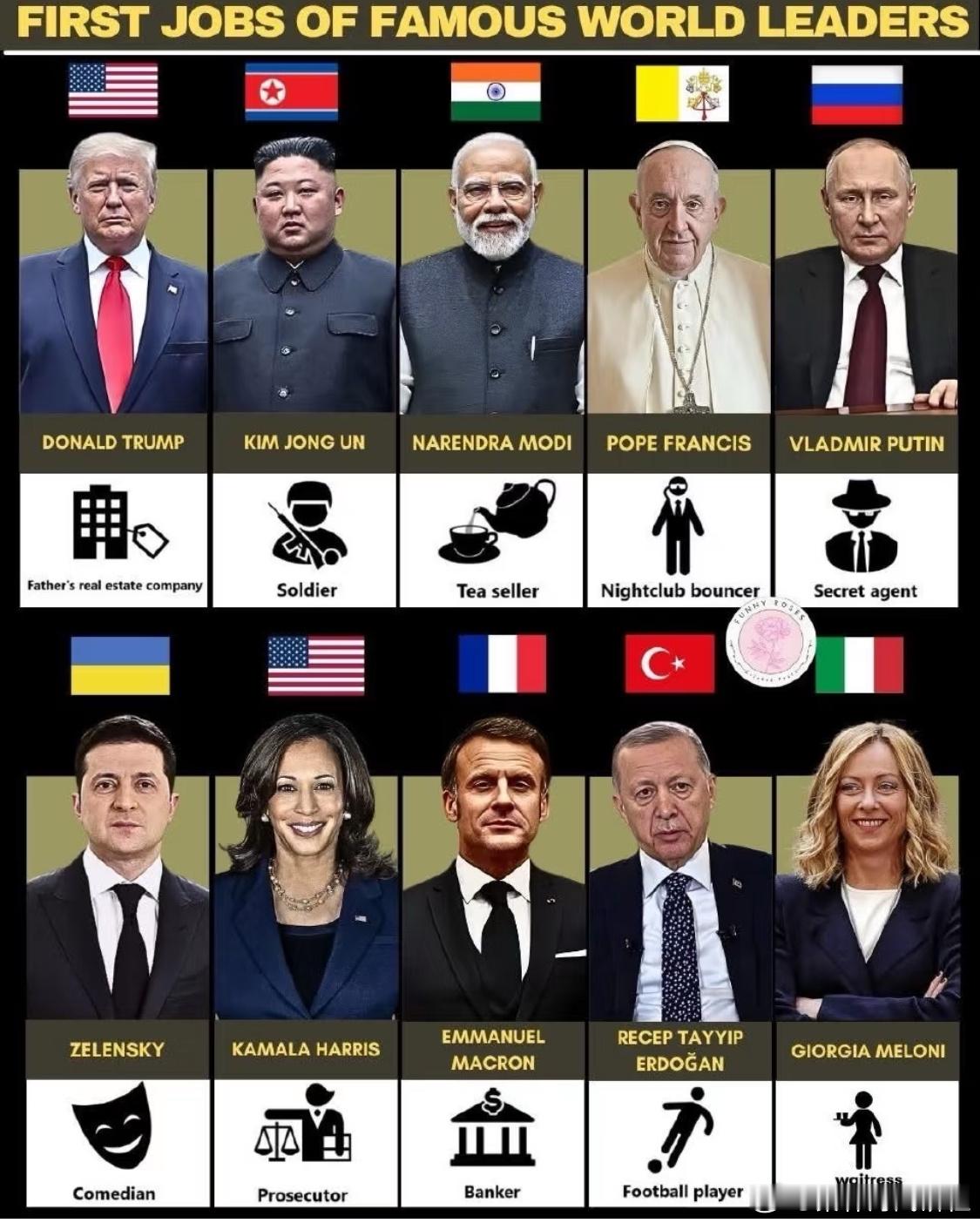 外国领导人的第一个职业，你们能看出来都是什么职业吗？​​​