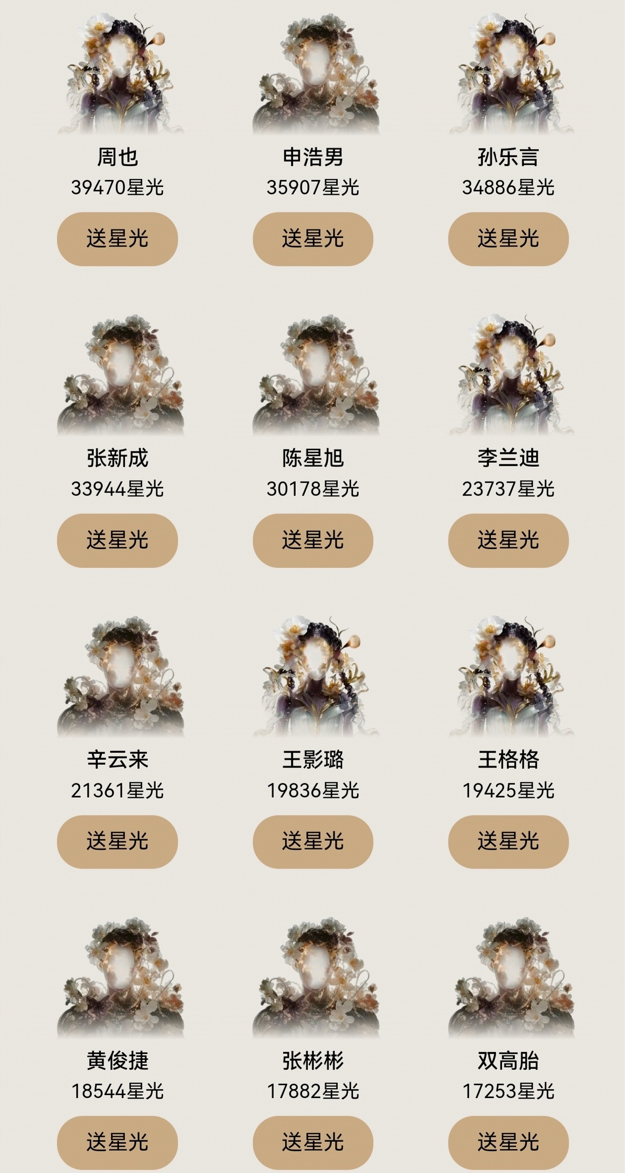 星光大赏星光墙最新战况:星光大赏投票星光大赏星光值排名星光大赏单人海报